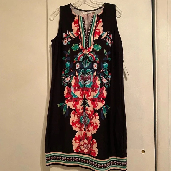 New York & Company Black FloralTribal Design Sleeveless Dress Boho, Size M